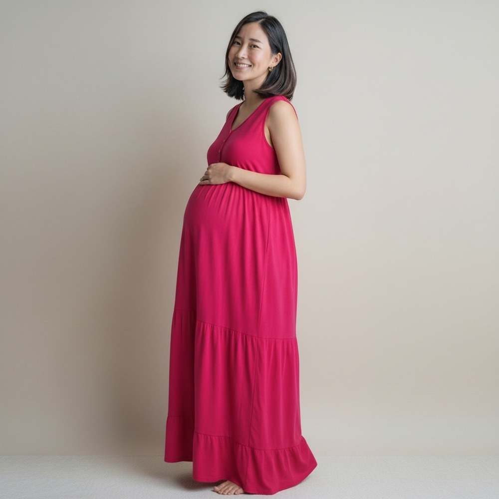 GAP Sleeveless Tiered Maxi Dress in Fuchsia